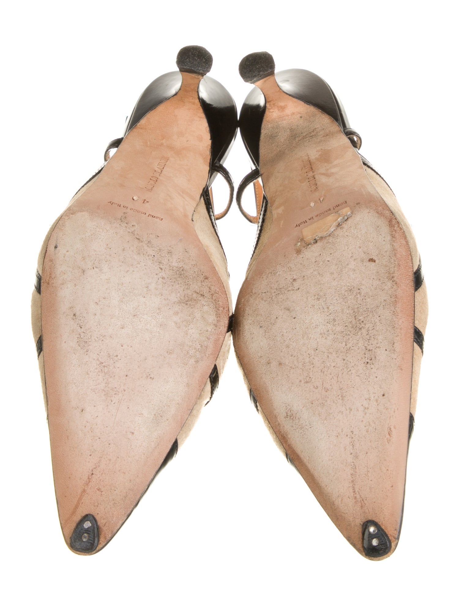 Manolo Blahnik Suede Colorblock Pattern Slingback Pumps